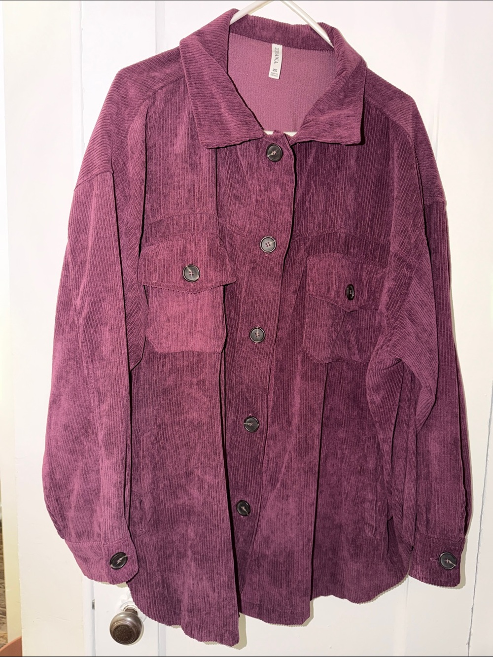 Zenana Outfitters Plum Corduroy Button-Front Jacket